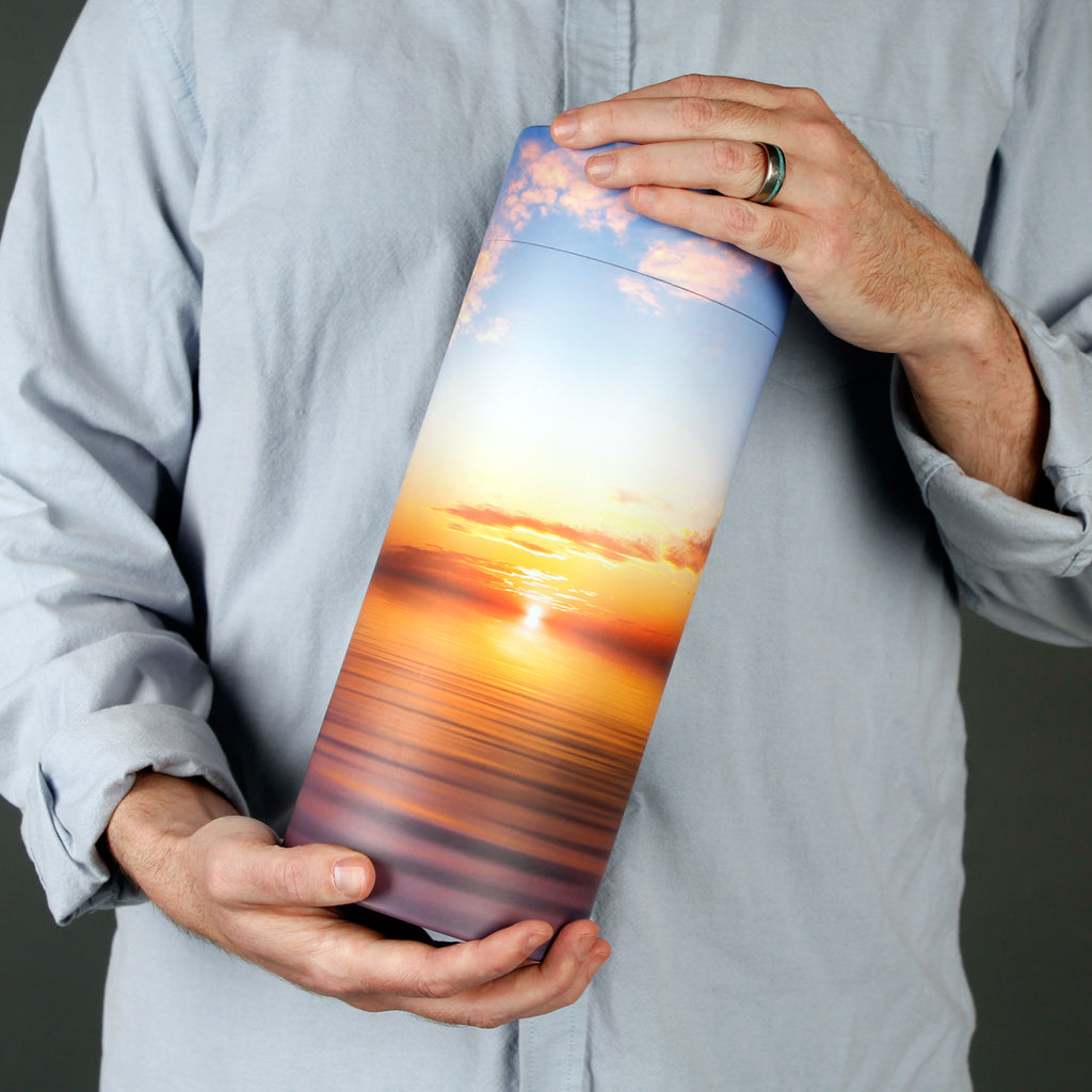 Peaceful Ocean Sunset Scattering Urn