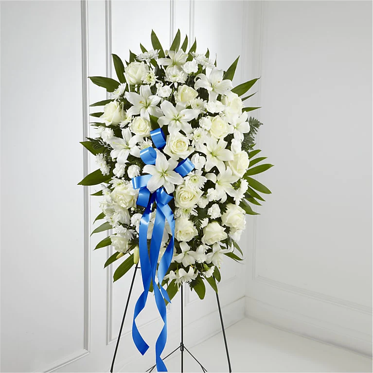 Distinguished Tribute Standing Spray - Navy Ribbon